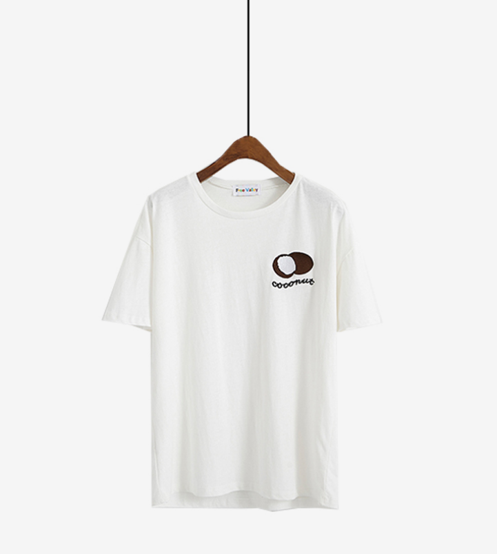 Embroidery Coconut Short Sleeve T-shirts women