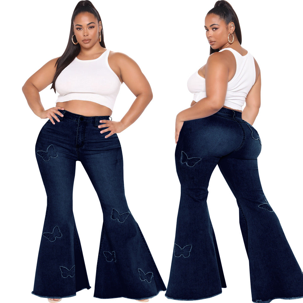 Butterfly Embellished Plus Size Flared Pants