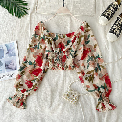 Printed Chiffon Long-sleeved Short Shirt for women