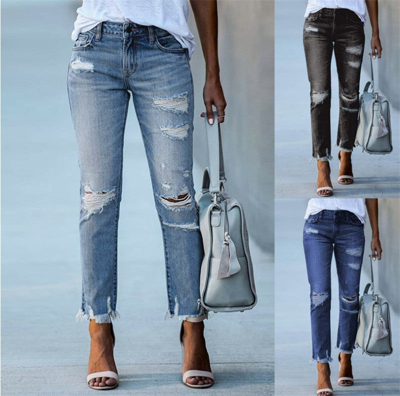 Women's Ripped Jeans Trousers