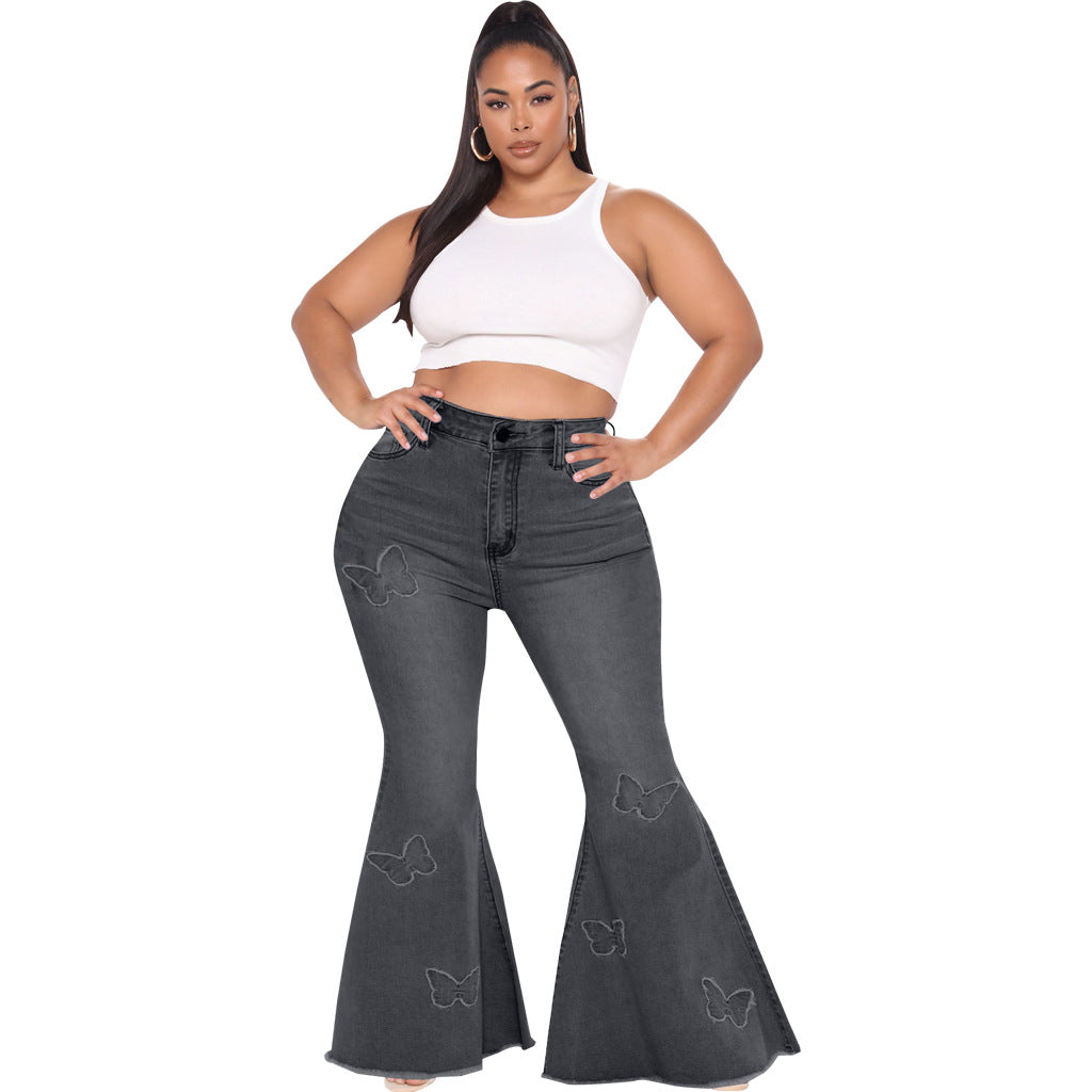 Butterfly Embellished Plus Size Flared Pants