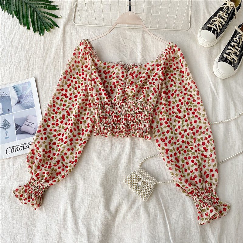 Printed Chiffon Long-sleeved Short Shirt for women