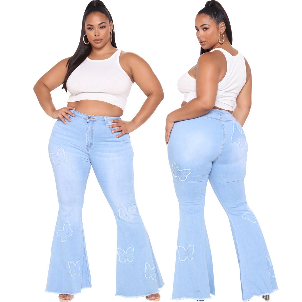 Butterfly Embellished Plus Size Flared Pants