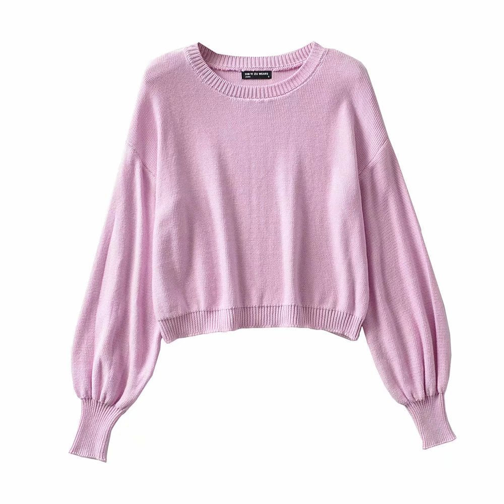 Solid color long-sleeved sweater