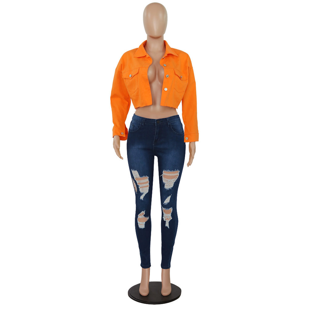 Denim Casual Ladies Cropped Jackets