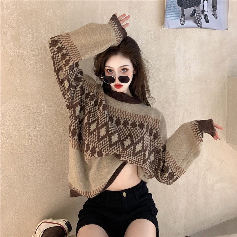 Long-sleeved sweater diamond sweater