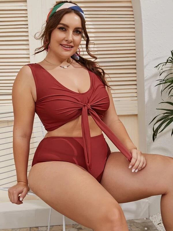 Solid color plus size bikini