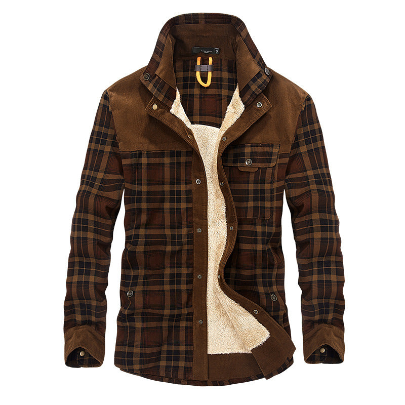 Plaid Winter Jacket For Men with Thick Warm Fleece