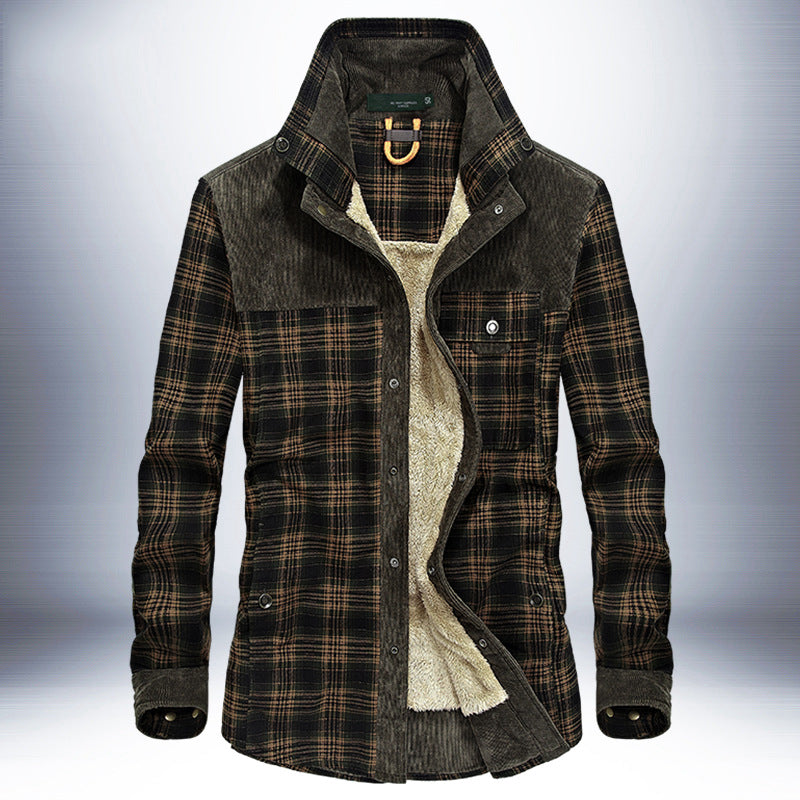 Plaid Winter Jacket For Men with Thick Warm Fleece