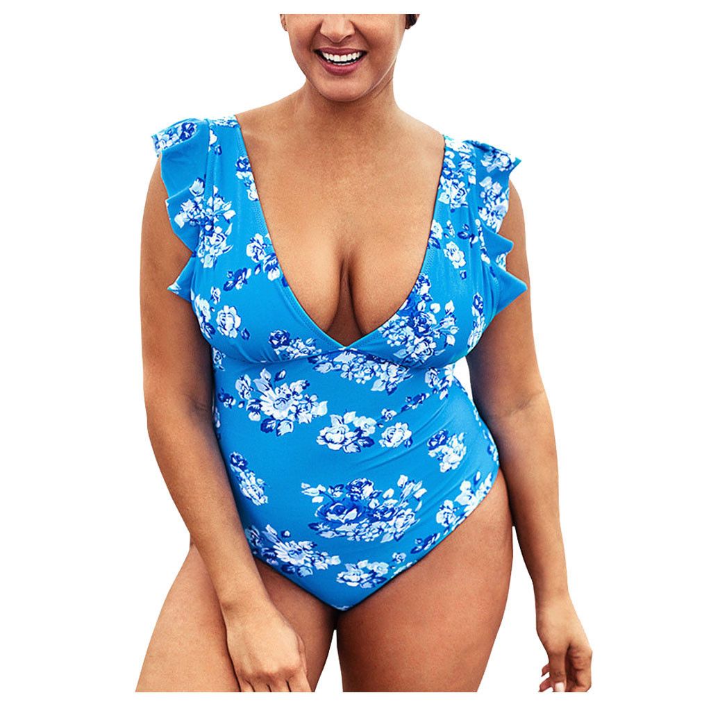 Plus size blue floral bikini