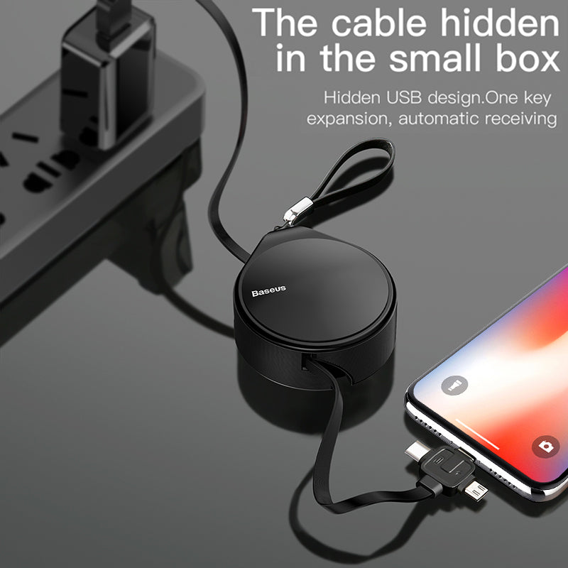 Retractable three-in-one fast charging cord