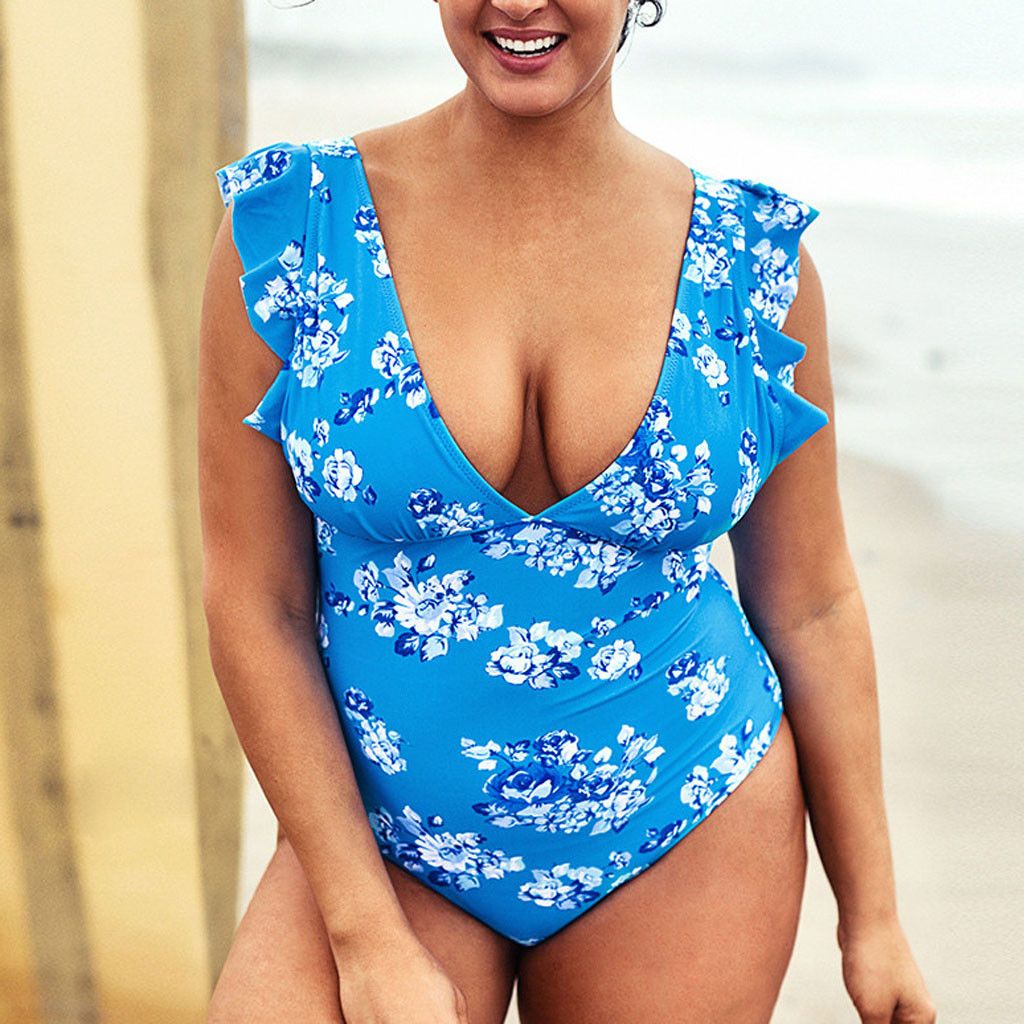 Plus size blue floral bikini