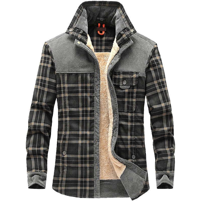 Plaid Winter Jacket For Men with Thick Warm Fleece