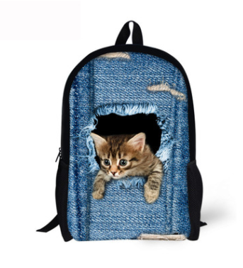 FORUDESIGNS Cat/Dog Denim Backpacks for Children