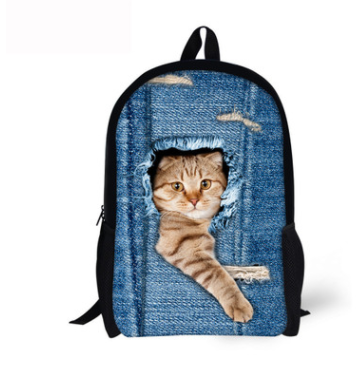 FORUDESIGNS Cat/Dog Denim Backpacks for Children