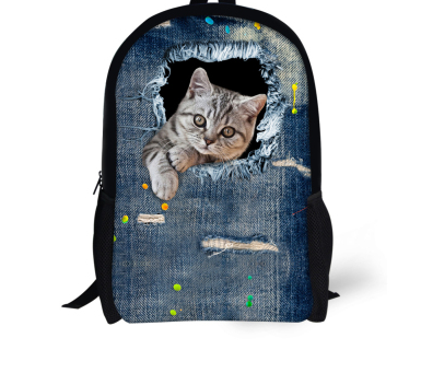 FORUDESIGNS Cat/Dog Denim Backpacks for Children