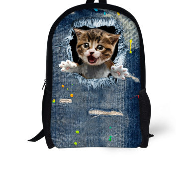 FORUDESIGNS Cat/Dog Denim Backpacks for Children