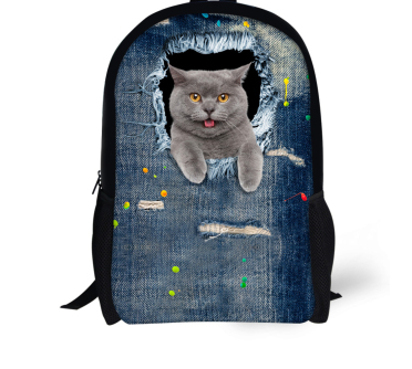 FORUDESIGNS Cat/Dog Denim Backpacks for Children