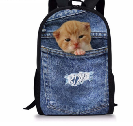 FORUDESIGNS Cat/Dog Denim Backpacks for Children