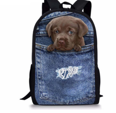 FORUDESIGNS Cat/Dog Denim Backpacks for Children