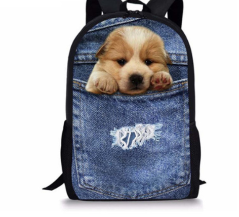 FORUDESIGNS Cat/Dog Denim Backpacks for Children