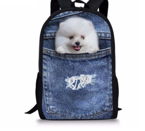 FORUDESIGNS Cat/Dog Denim Backpacks for Children