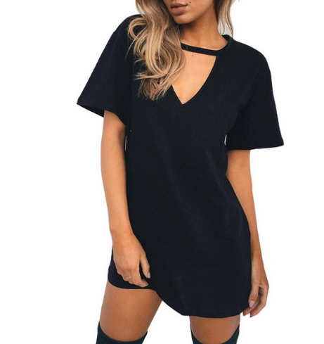 V-neck short-sleeved loose T-shirt dress