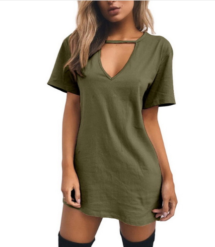 V-neck short-sleeved loose T-shirt dress