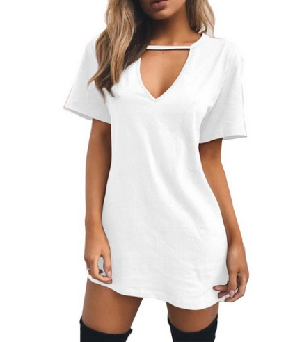 V-neck short-sleeved loose T-shirt dress