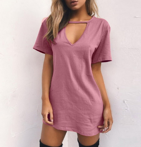 V-neck short-sleeved loose T-shirt dress