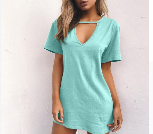 V-neck short-sleeved loose T-shirt dress