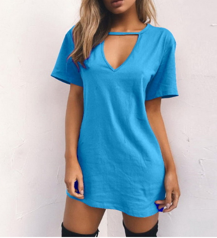 V-neck short-sleeved loose T-shirt dress