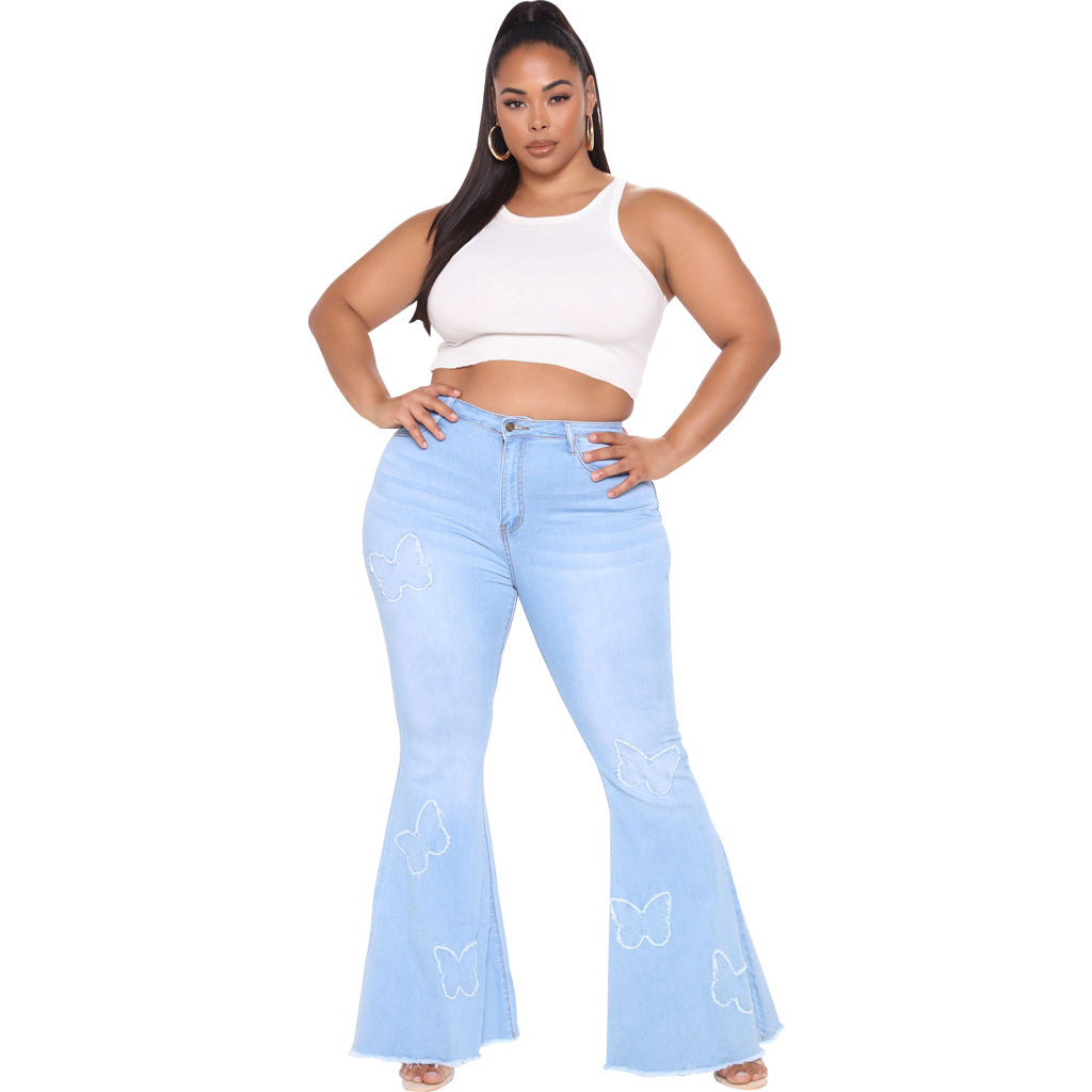 Butterfly Embellished Plus Size Flared Pants