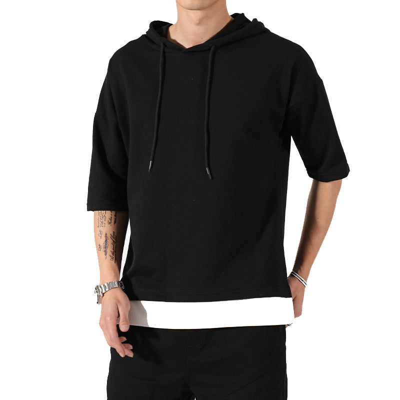 Fake Two-piece Men's Hooded Three-quarter Sleeve