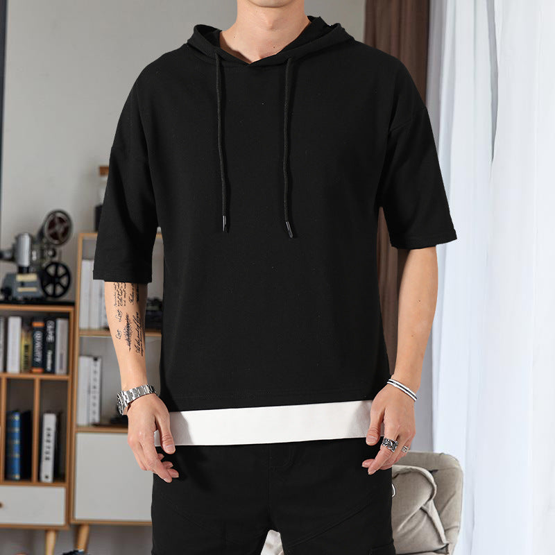 Fake Two-piece Men's Hooded Three-quarter Sleeve