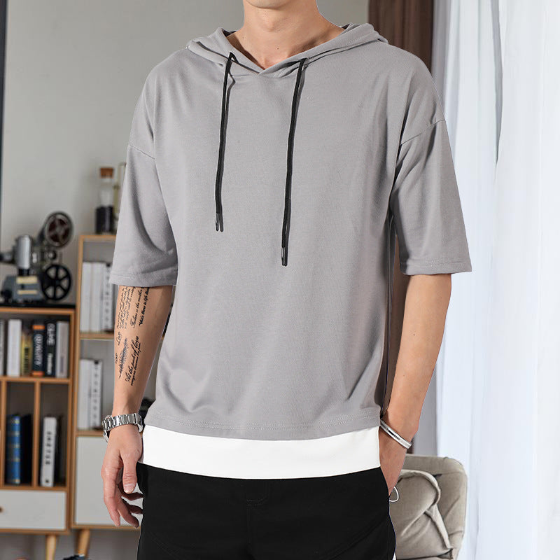 Fake Two-piece Men's Hooded Three-quarter Sleeve