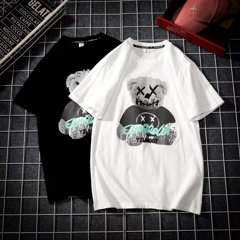 Men's Loose Short Sleeve Bear Print T-Shirt