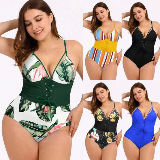 Women's Plus Size Bikini Printed Corset Waist