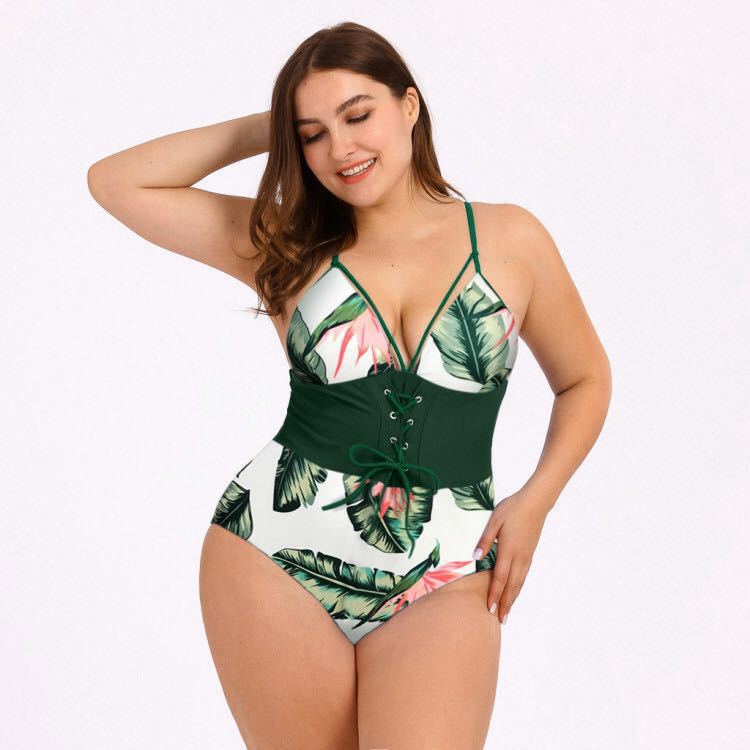 Women's Plus Size Bikini Printed Corset Waist