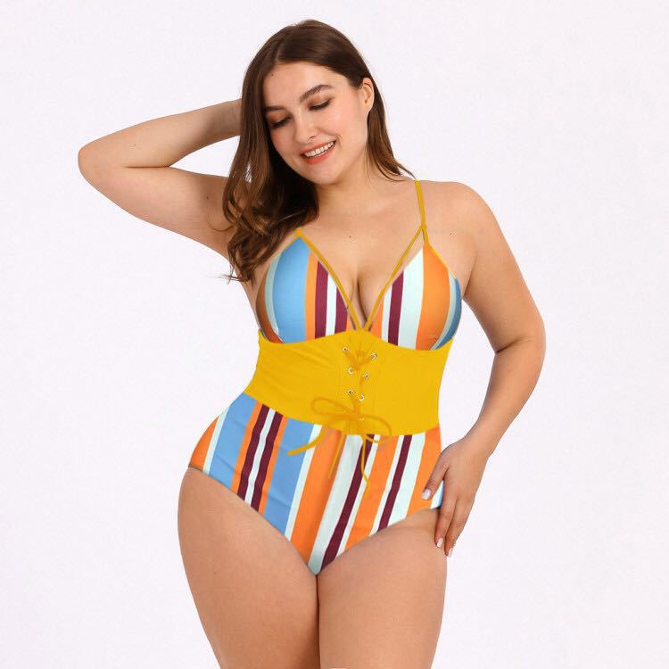 Women's Plus Size Bikini Printed Corset Waist