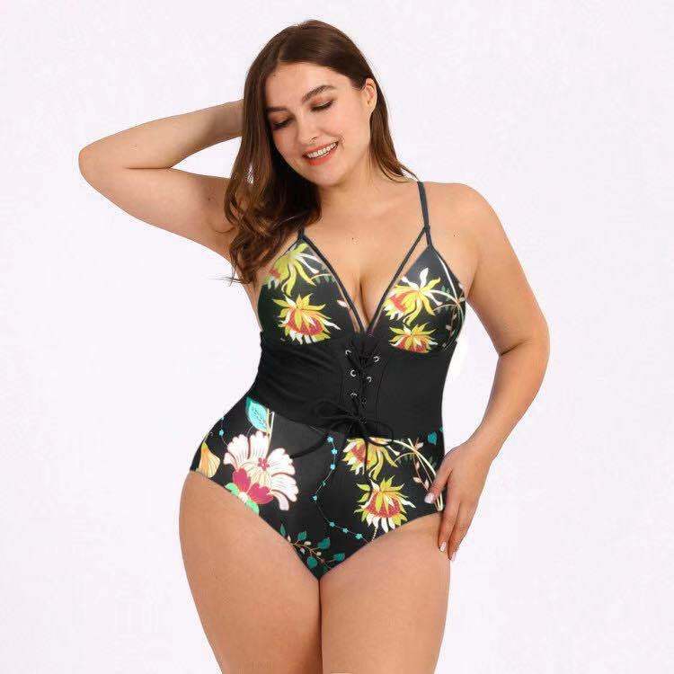 Women's Plus Size Bikini Printed Corset Waist