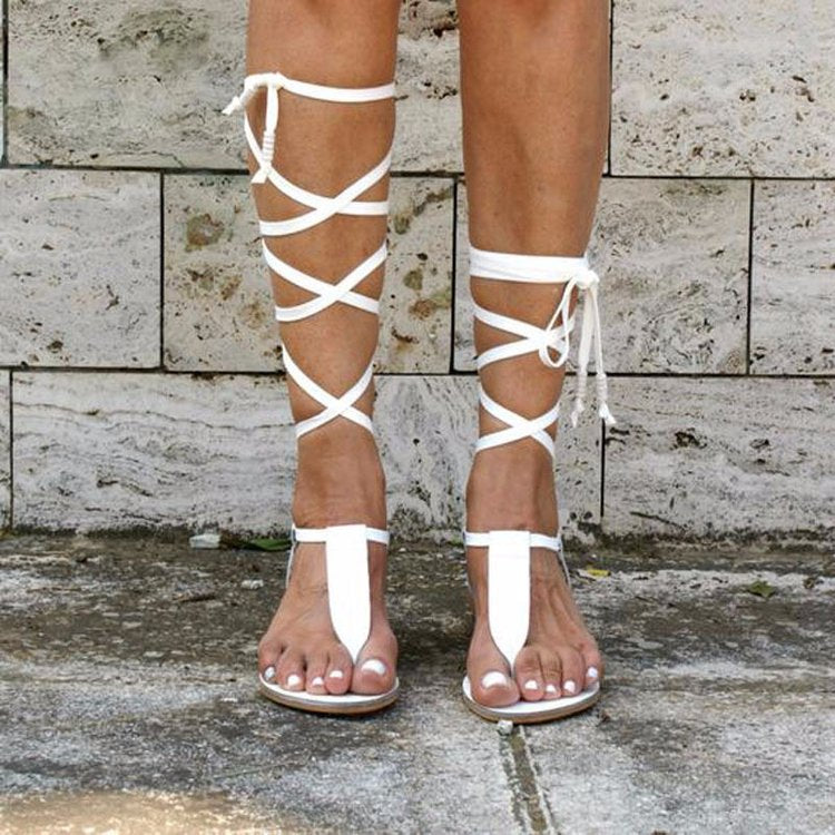 Lace-Up Flat-Sole Sandals For Women