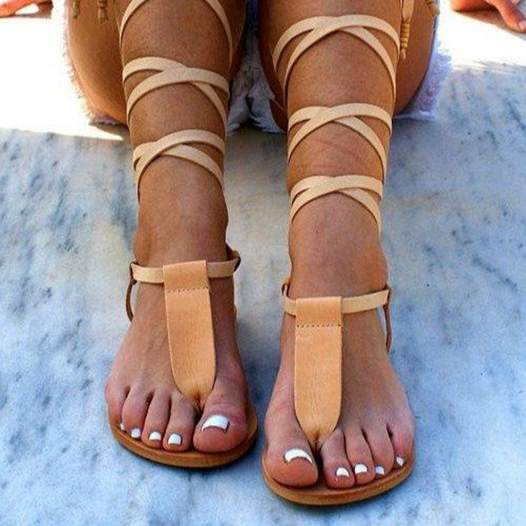 Lace-Up Flat-Sole Sandals For Women