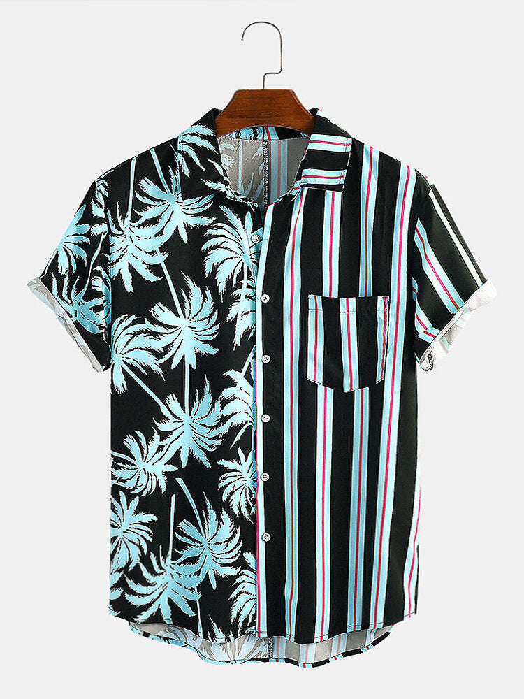 Men's Coconut Print Striped Short-sleeved