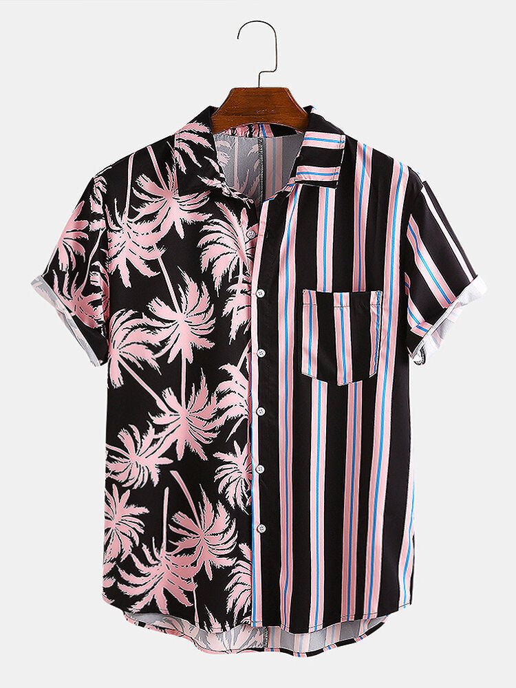 Men's Coconut Print Striped Short-sleeved