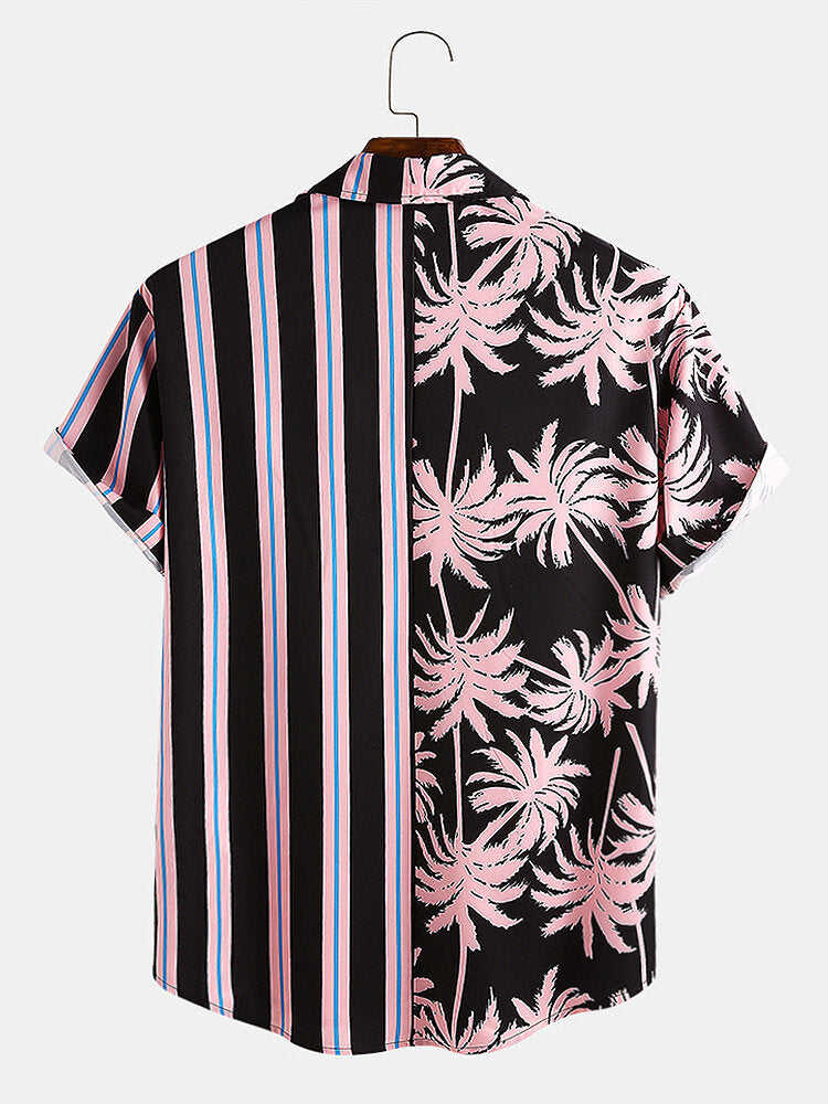 Men's Coconut Print Striped Short-sleeved