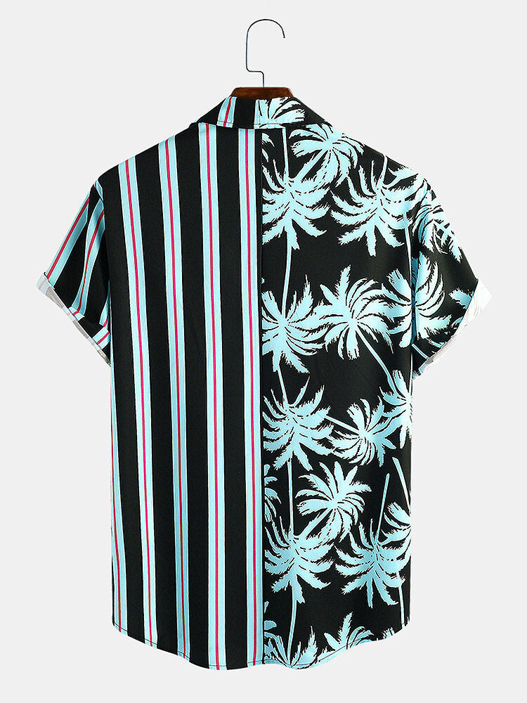 Men's Coconut Print Striped Short-sleeved