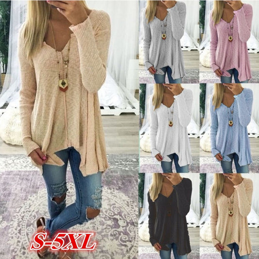 Solid Color V Neck Women Sweater