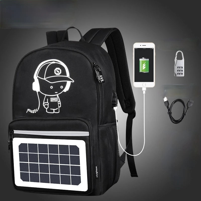 Solar Powered Charging Waterproof Large School Backpack for Teenagers