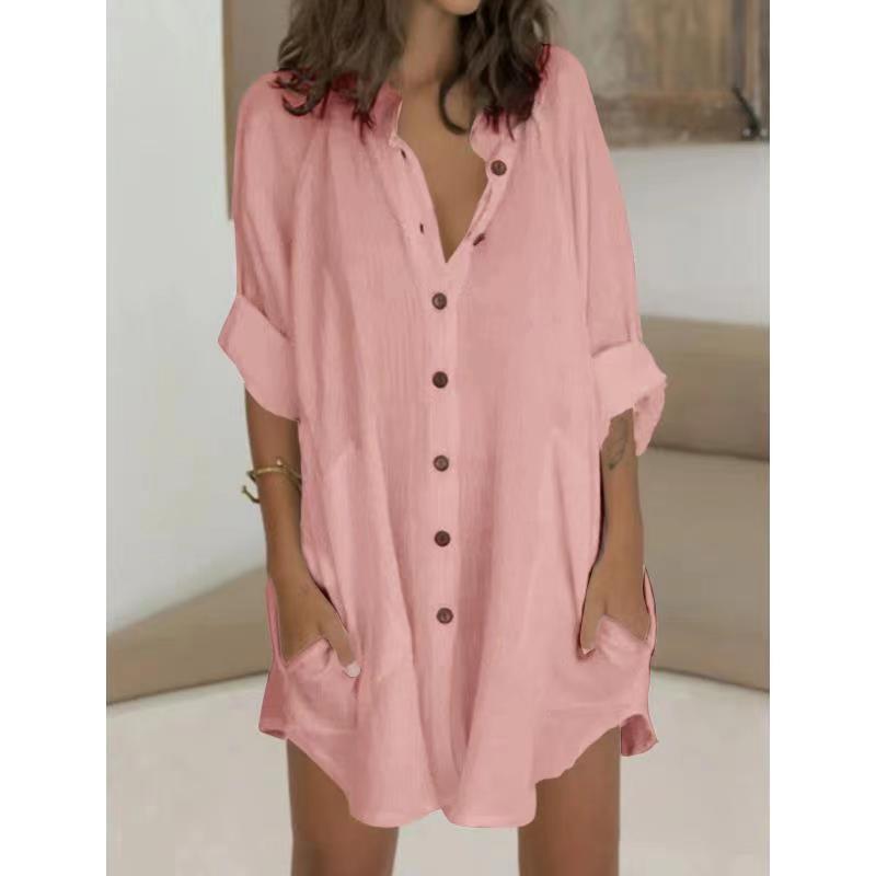 Casual Loose Single Breasted Shirt Dress Women